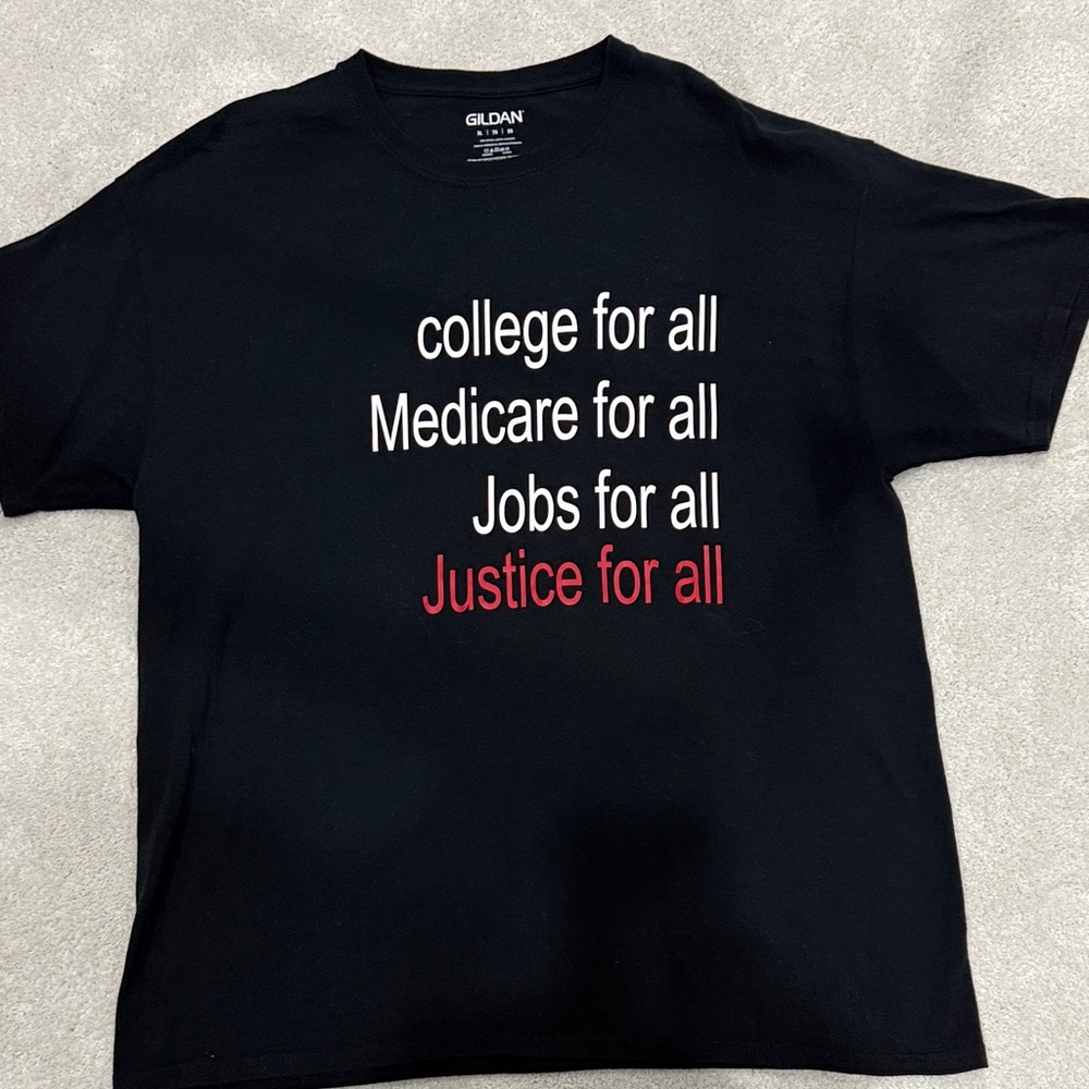 Gildan Black T-Shirt with White and Red Text